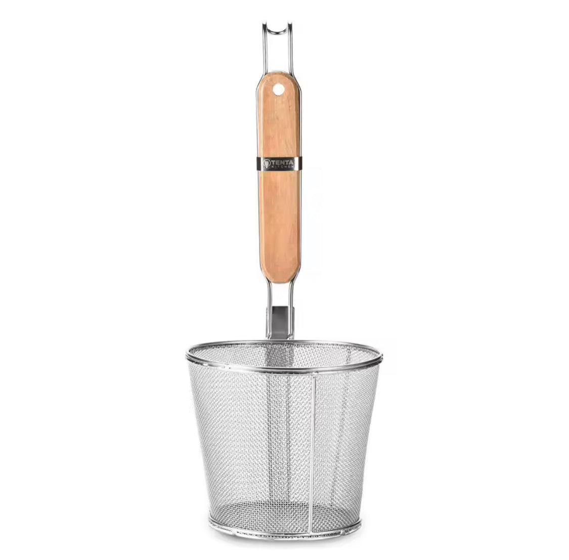 Stainless Steel Kitchen Strainer With Wooden Handle, Frying Food Colander With Long Handle, Potato Chef Colander Tool Frying, French Fries Basket, Kitchen Noodles Fried Strainer, Wire Fine Mesh Oil Strainer Stainless Steel Kitchen Strainer With Wooden Handle, Frying Food Colander With Long Handle, Potato Chef Colander Tool Frying, French Fries Basket, Kitchen Noodles Fried Strainer, Wire Fine Mesh Oil Strainer